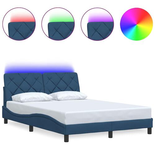 Sengeramme med LED uden madras 140x190 cm stof blå