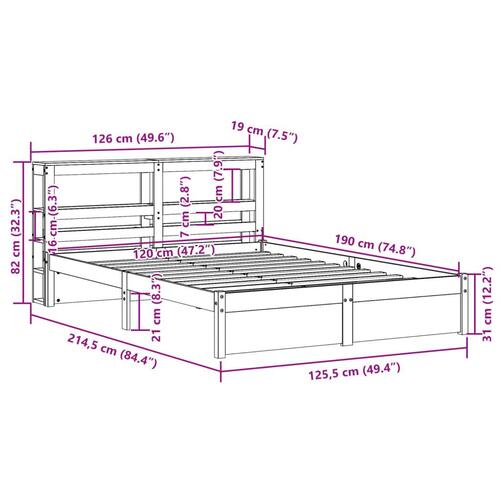 Sengeramme med sengegavl 120x190 cm massivt fyrretræ