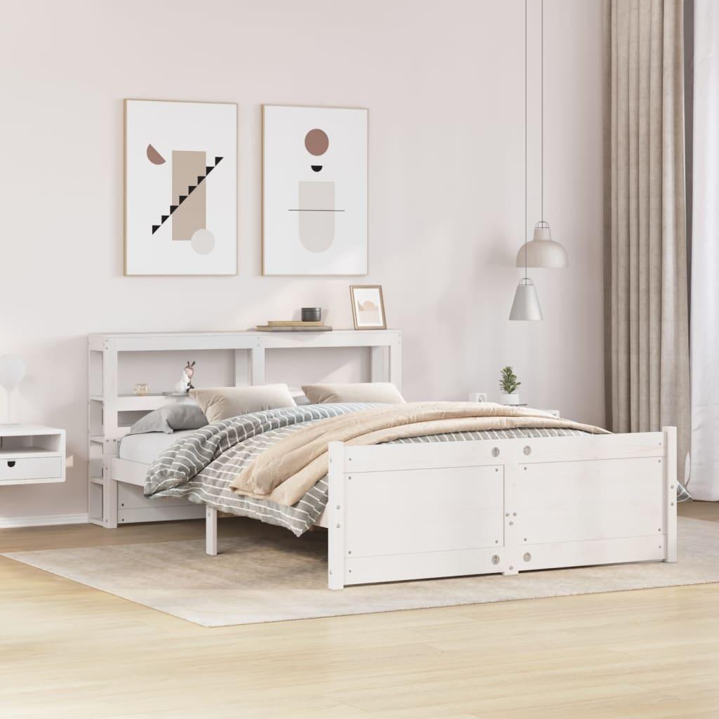 Sengeramme med sengegavl 150x200 cm massivt fyrretræ hvid