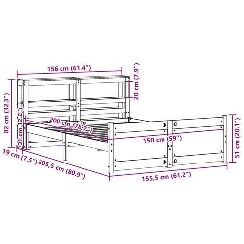 Sengeramme med sengegavl 150x200 cm massivt fyrretræ hvid