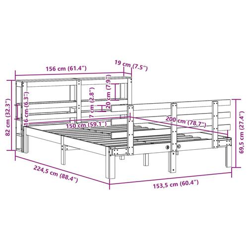 Sengeramme med sengegavl 150x200 cm massivt fyrretræ