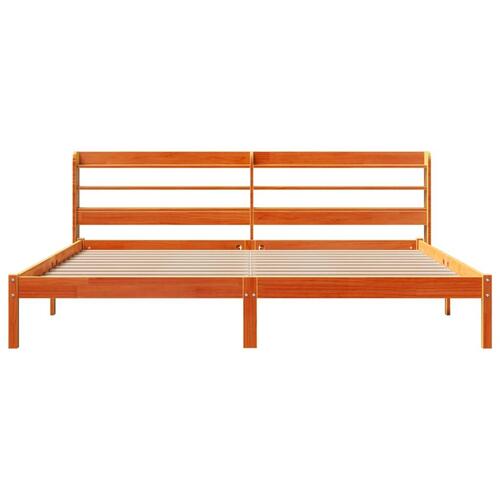 Sengeramme med sengegavl 200x200 cm massivt fyrretræ gyldenbrun
