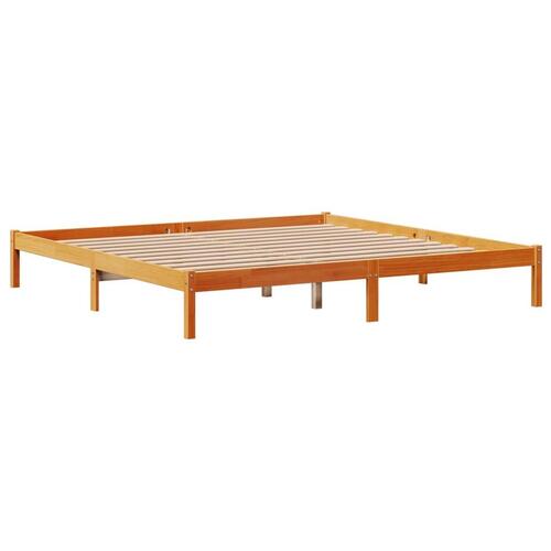 Sengeramme med sengegavl 200x200 cm massivt fyrretræ gyldenbrun