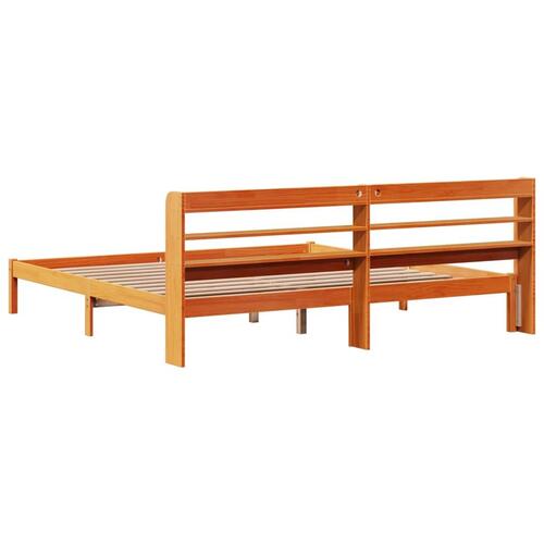 Sengeramme med sengegavl 200x200 cm massivt fyrretræ gyldenbrun