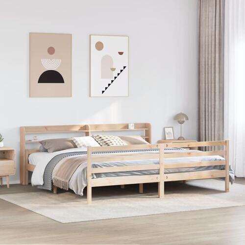 Sengeramme med sengegavl 200x200 cm massivt fyrretræ