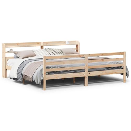 Sengeramme med sengegavl 200x200 cm massivt fyrretræ