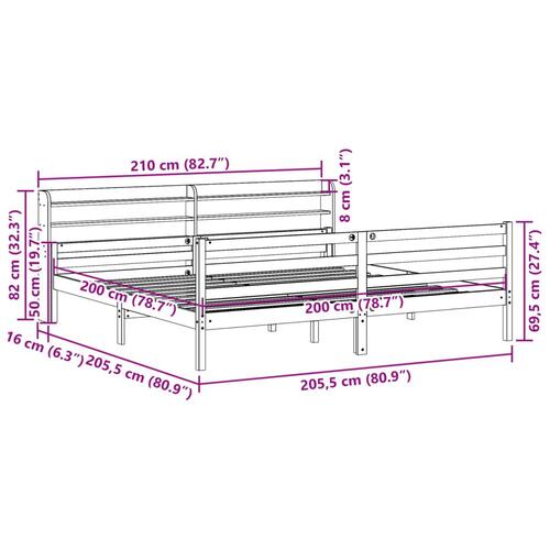 Sengeramme med sengegavl 200x200 cm massivt fyrretræ