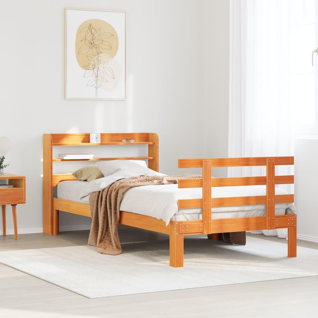 Sengeramme med sengegavl 75x190 cm massivt fyrretræ gyldenbrun