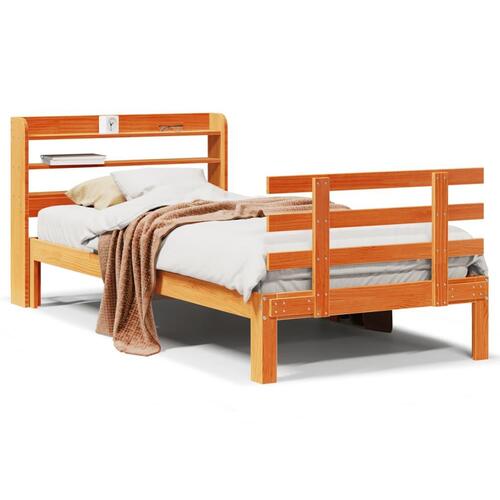 Sengeramme med sengegavl 75x190 cm massivt fyrretræ gyldenbrun