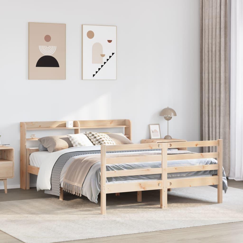 Sengeramme med sengegavl 135x190 cm massivt fyrretræ hvid