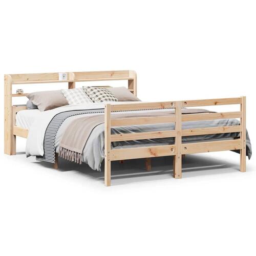 Sengeramme med sengegavl 135x190 cm massivt fyrretræ hvid