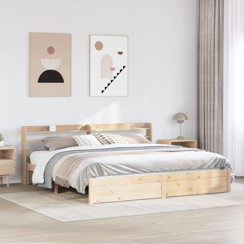 Sengeramme med sengegavl 200x200 cm massivt fyrretræ
