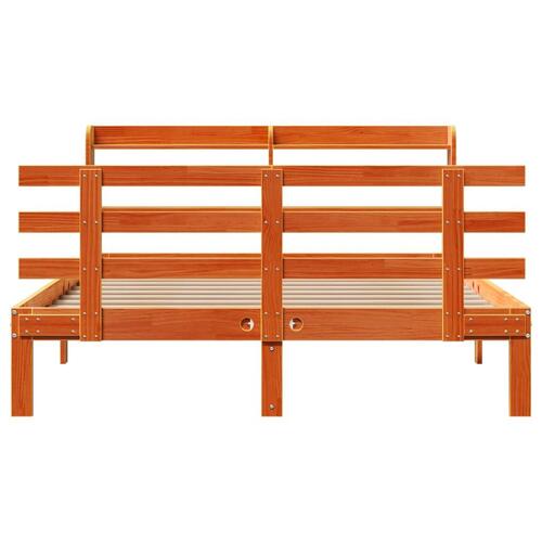Sengeramme med sengegavl 160x200 cm massivt fyrretræ gyldenbrun