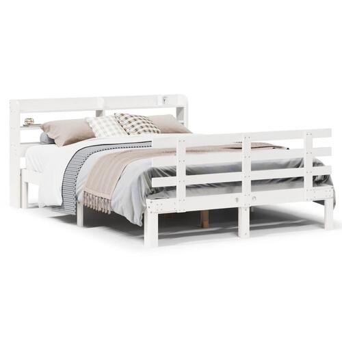 Sengeramme med sengegavl135x190 cm massivt fyrretræ hvid