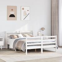 Sengeramme med sengegavl 150x200 cm massivt fyrretræ hvid