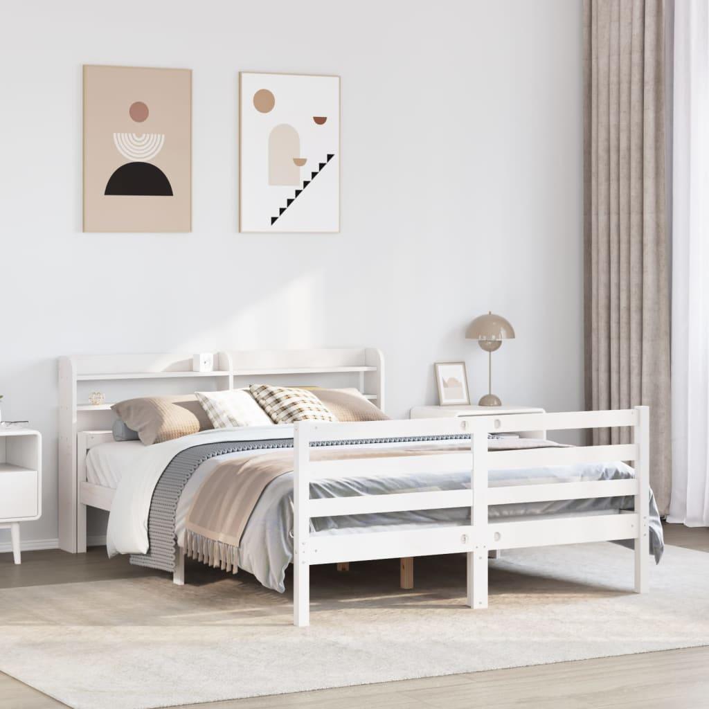 Sengeramme med sengegavl 150x200 cm massivt fyrretræ hvid