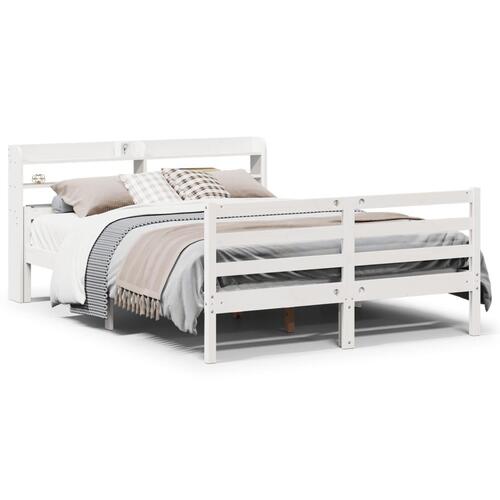 Sengeramme med sengegavl 150x200 cm massivt fyrretræ hvid