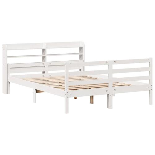 Sengeramme med sengegavl 150x200 cm massivt fyrretræ hvid