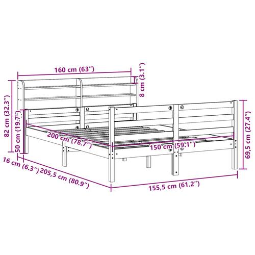 Sengeramme med sengegavl 150x200 cm massivt fyrretræ hvid