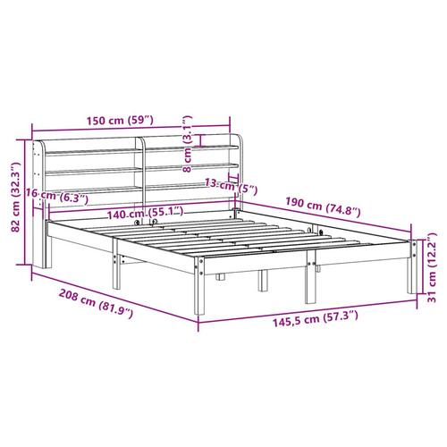 Sengeramme med sengegavl 140x190 cm massivt fyrretræ gyldenbrun