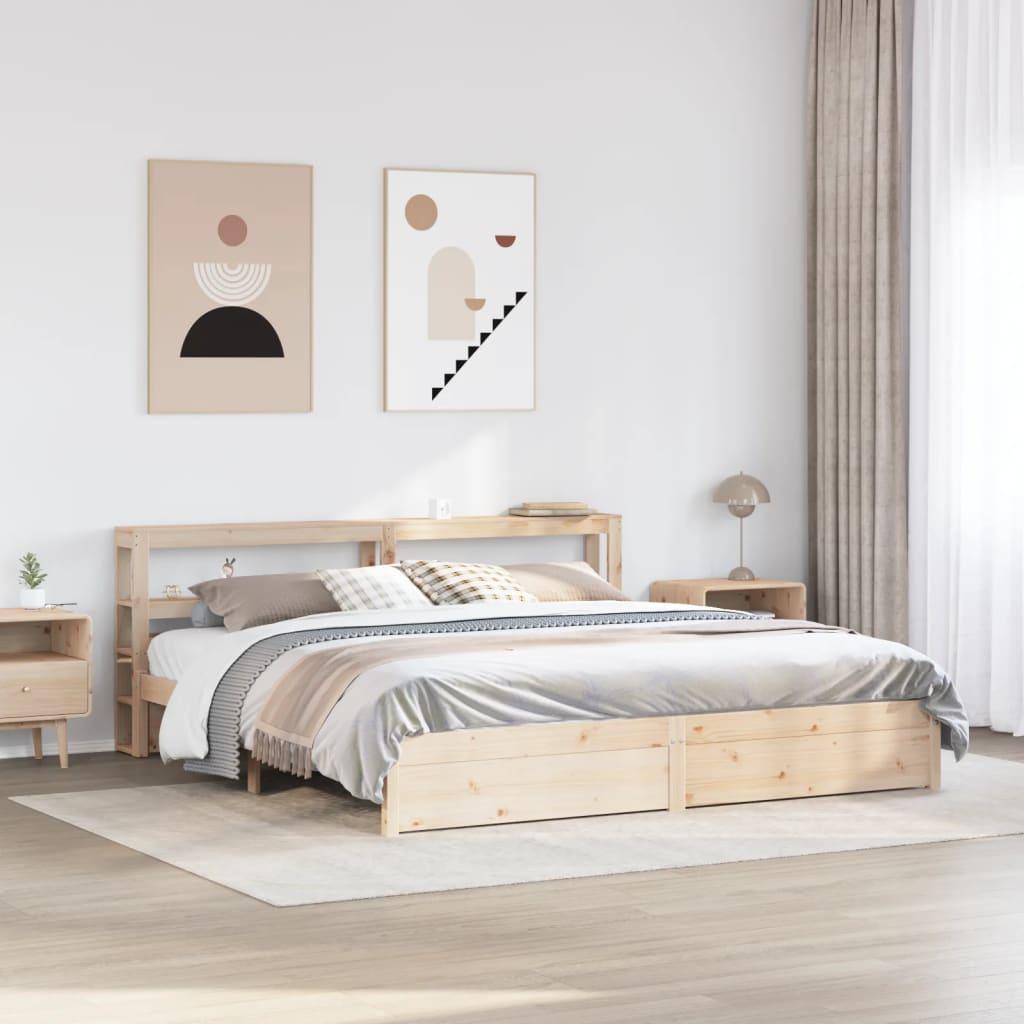 Sengeramme med sengegavl 200x200 cm massivt fyrretræ