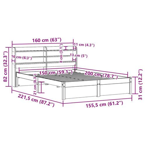 Sengeramme med sengegavl 150x200 cm massivt fyrretræ hvid