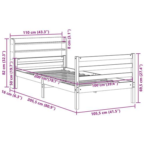 Sengeramme med sengegavl 100x200 cm massivt fyrretræ