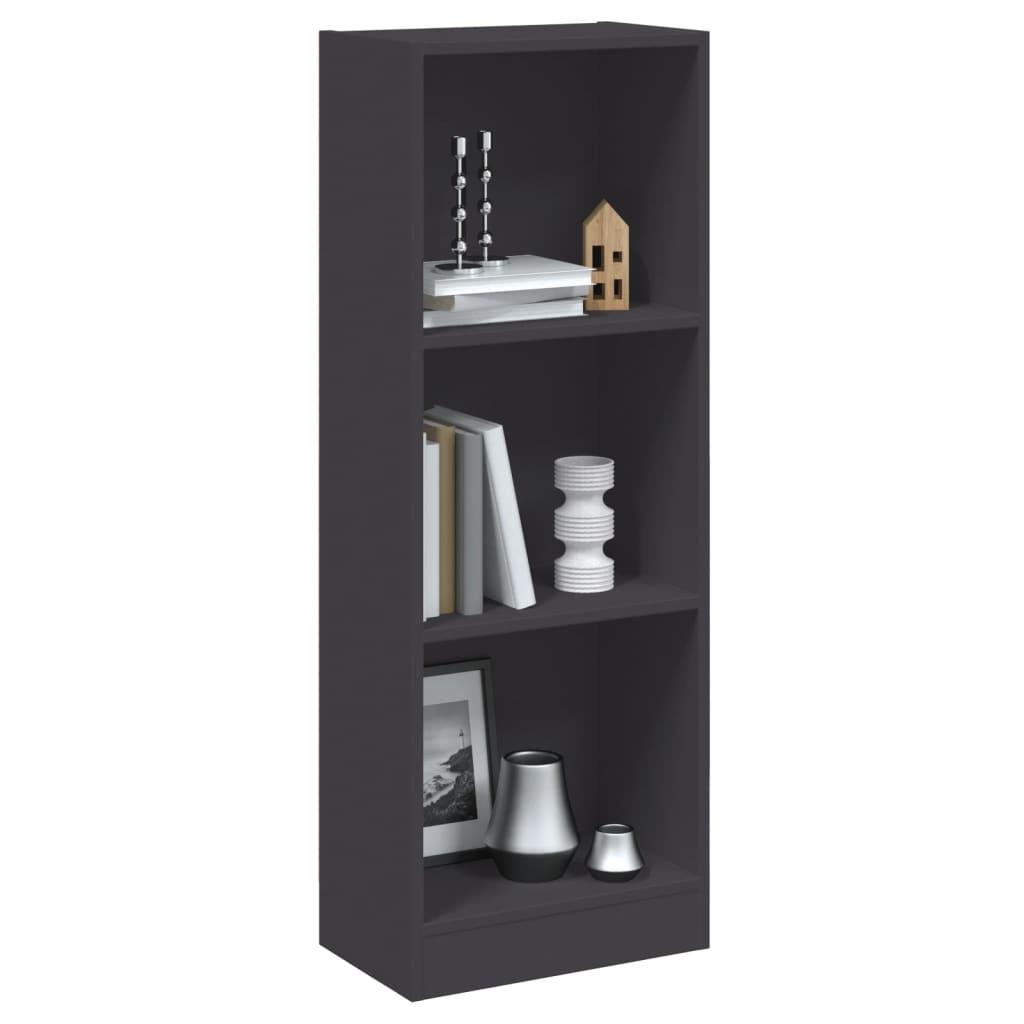 Bogreol med 3 hylder 40x24x109 cm konstrueret træ grå