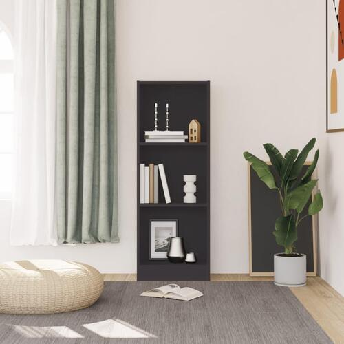 Bogreol med 3 hylder 40x24x109 cm konstrueret træ grå