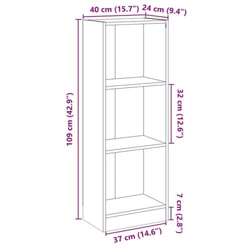 Bogreol med 3 hylder 40x24x109 cm konstrueret træ grå