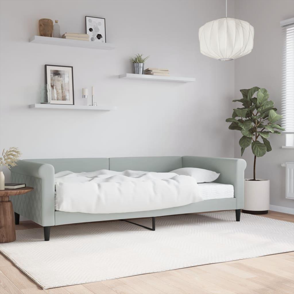 Daybed Velour Lysegrå - med madras / 100 x 200 cm