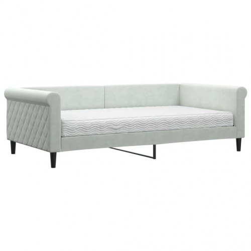 Daybed med madras 100×200 cm - velour, lysegrå