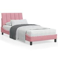 Seng med madras 90x200 cm velour lyserød