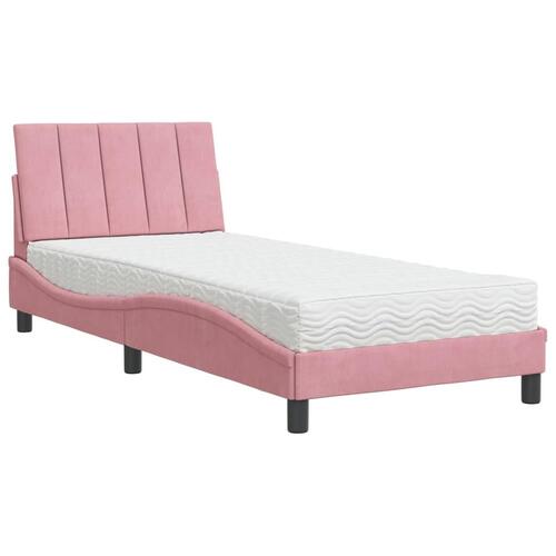Seng med madras 90x200 cm velour lyserød