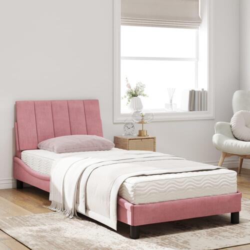 Seng med madras 90x200 cm velour lyserød