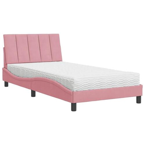 Seng med madras 100x200 cm velour lyserød