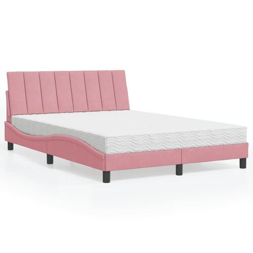 Seng med madras 140x200 cm velour lyserød