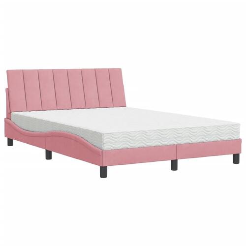 Seng med madras 140x200 cm velour lyserød