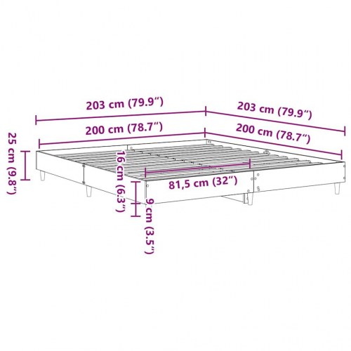 Sengestel 200 x 200 cm med lamelbund - betongrå
