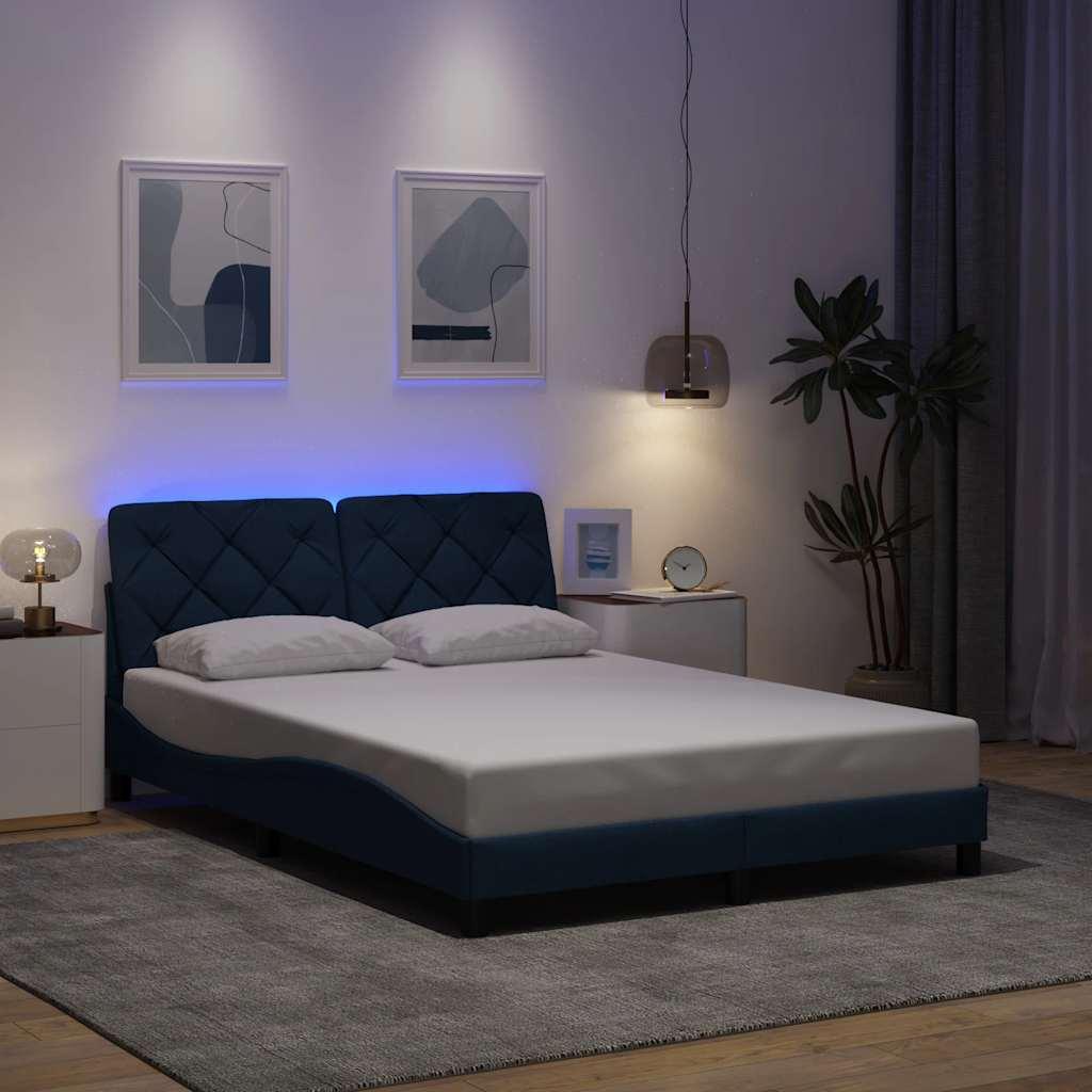 Sengeramme med LED uden madras 120x200 cm stof blå