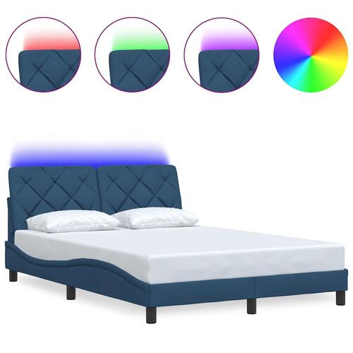 Sengeramme med LED uden madras 120x200 cm stof blå