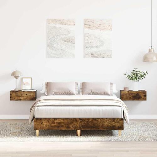 Sengestel uden madras 135x190 cm konstrueret træ røget eg
