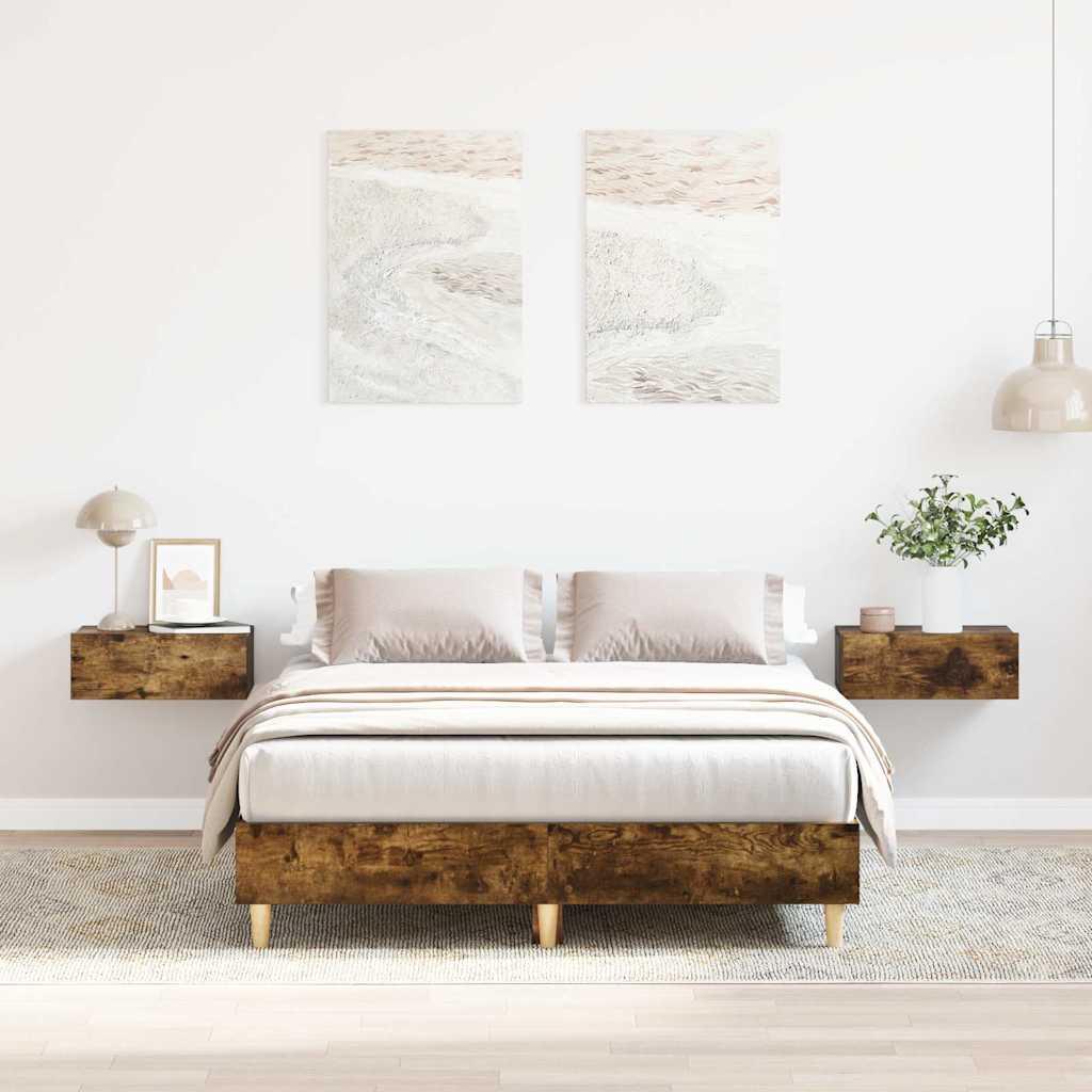 Sengestel uden madras 135x190 cm konstrueret træ røget eg