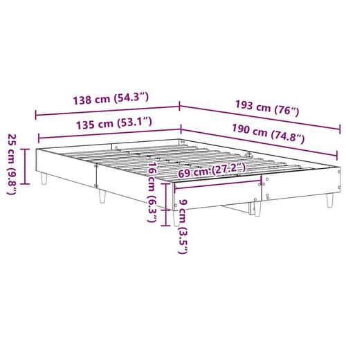 Sengestel uden madras 135x190 cm konstrueret træ røget eg