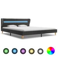 Sengestel med LED 180 x 200 cm sækkelærred mørkegrå
