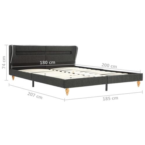 Sengestel med LED 180 x 200 cm sækkelærred mørkegrå