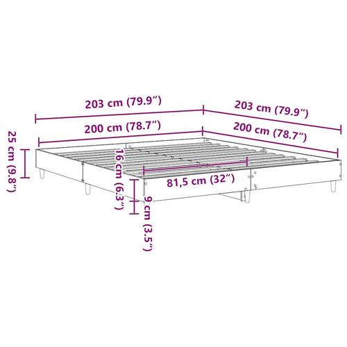 Sengestel uden madras 200x200 cm konstrueret træ grå sonoma-eg