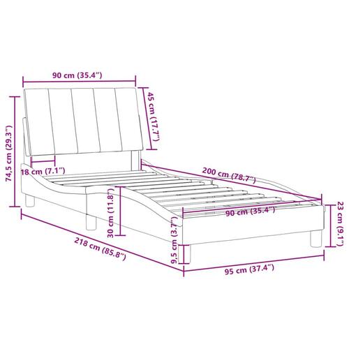 Sengeramme med sengegavl 90x200 cm fløjl lyserød