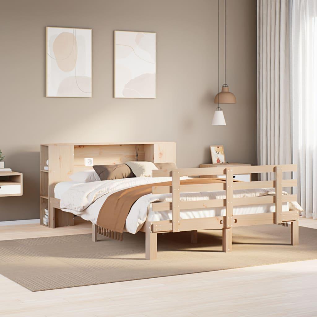 Seng med reol uden madras 135x190 cm massivt fyrretræ billede