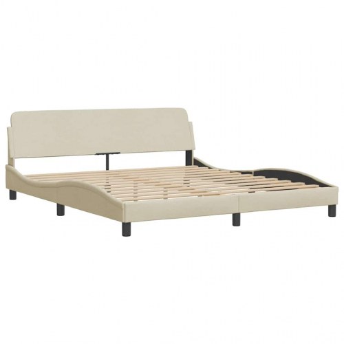 Sengeramme med LED og sengegavl 180x200 cm stof cremefarvet